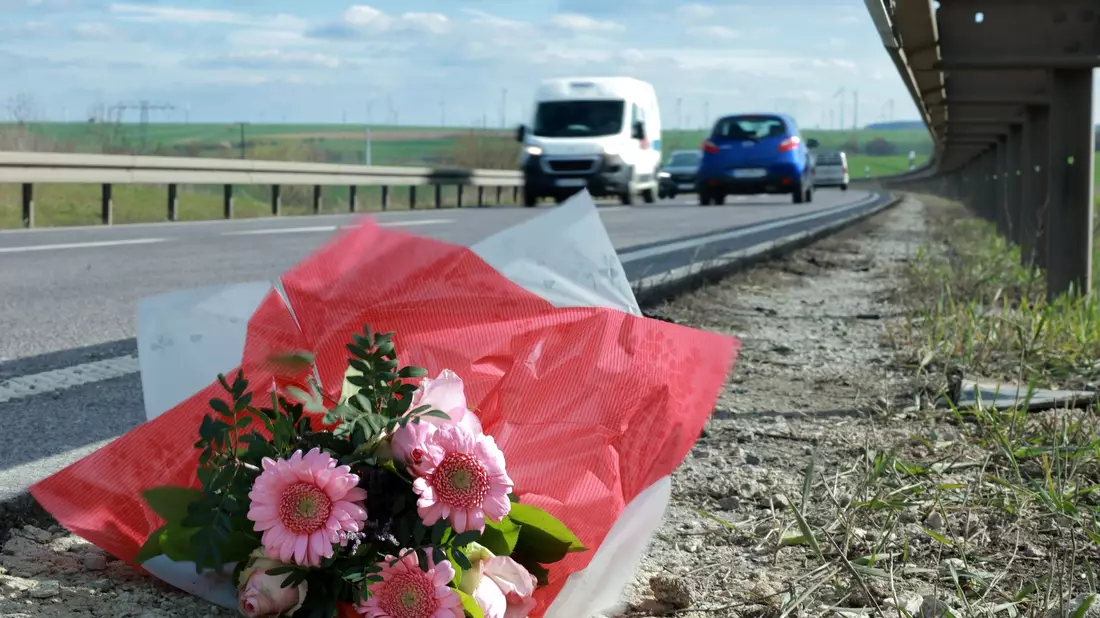 Blumen an der Unfallstelle an der Bundesstraße B247 (Archivbild). - Bild: Michael Reichel/dpa