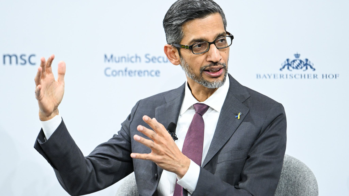 Google-Chef Sundar Pichai nimmt an der Münchner Sicherheitskonferenz teil. Tech-Giganten haben ein Abkommen gegen Wahlmanipulationen durch Künstliche Intelligenz geschlossen. - Foto: Tobias Hase/dpa