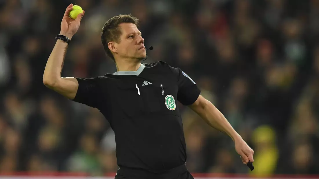 Schiedsrichter Patrick Ittrich wirft einen Tennisball vom Spielfeld. - Bild: Swen Pförtner/dpa