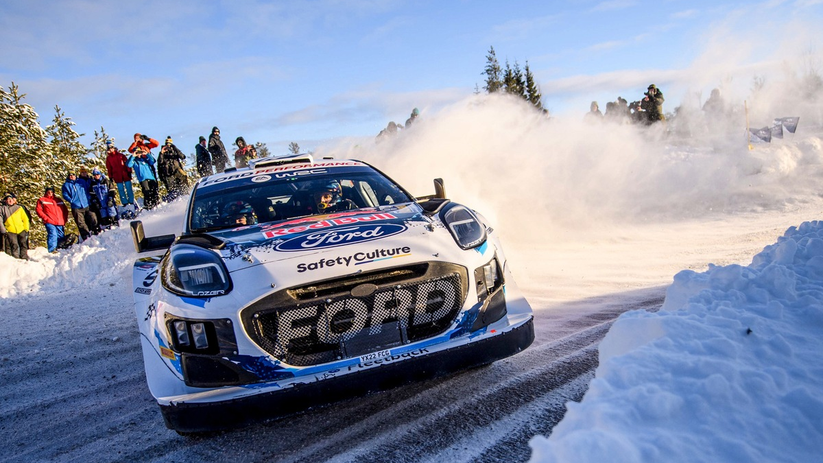 Sicheres Podestergebnis für Adrien Fourmaux/Alexandre Coria im Ford Puma Hybrid Rally1 bei der Rallye Schweden - Foto: presseportal.de