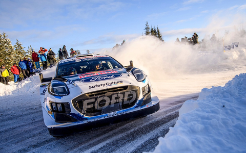 Sicheres Podestergebnis für Adrien Fourmaux/Alexandre Coria im Ford Puma Hybrid Rally1 bei der Rallye Schweden - Foto: presseportal.de