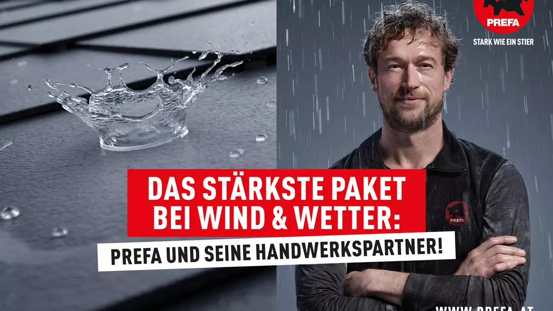 PREFA-Werbekampagne 2024 - Bild: Donnerwetterblitz/PREFA über pressetext.de