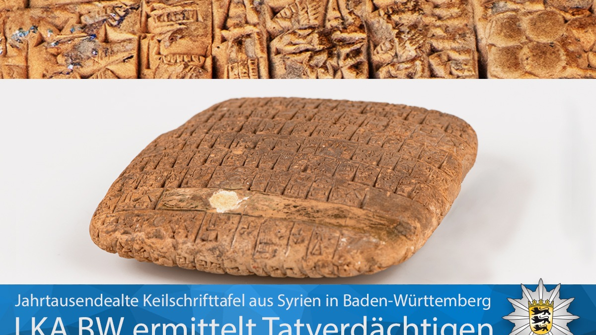 LKA-BW: Gemeinsame Pressemitteilung der Staatsanwaltschaft Heilbronn und des LKA BW - Gestohlene, jahrtausendalte Keilschriften aus Ebla gelangen über illegale Einfuhrwege nach Baden-Württemberg - Foto: presseportal.de