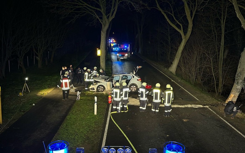 Feuerwehr Kalkar: Alleinunfall- PKW gegen zwei Bäume - Foto: presseportal.de