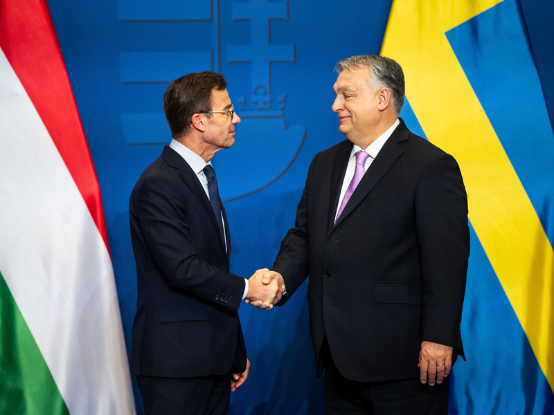 Streitigkeiten «in würdiger Weise» beigelegt: Schwedens Ministerpräsident Ulf Kristersson (l) und Viktor Orban kamen in Budapest zusammen. - Foto: Marton Monus/dpa