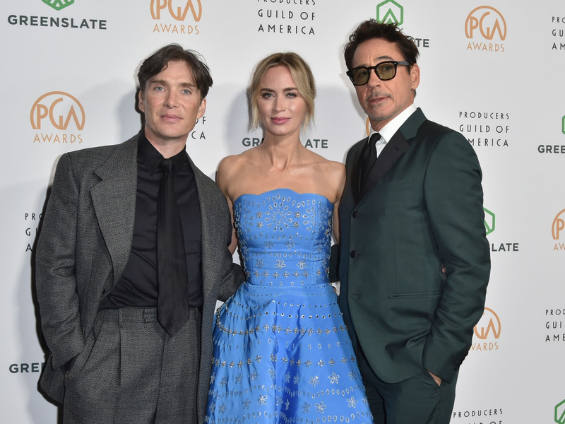 Cillian Murphy (v.l.), Emily Blunt und Robert Downey Jr. bei der 35. Verleihung der Producers Guild Awards. - Foto: Richard Shotwell/Invision/AP/dpa