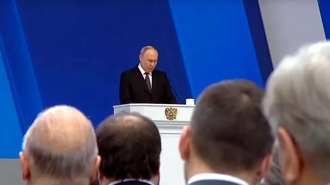 TV-Übertragung von Putins Rede im russischen Fernsehen (Archiv) - Bild: Russisches Fernsehen, über dts Nachrichtenagentur