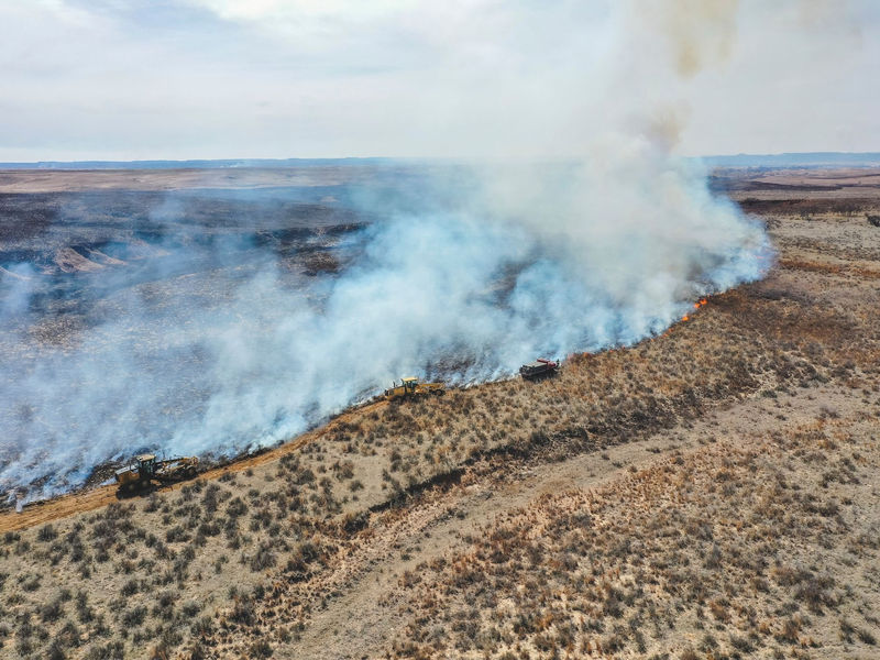 Feuerwehrleute bekämpfen das Smokehouse Creek Fire nördlich von Canadian in Texas. - Foto: David Erickson/AP/dpa