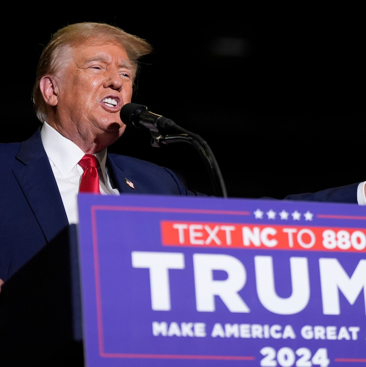 Donald Trump spricht während einer Wahlkampfveranstaltung in Greensboro. - Foto: Chris Carlson/AP