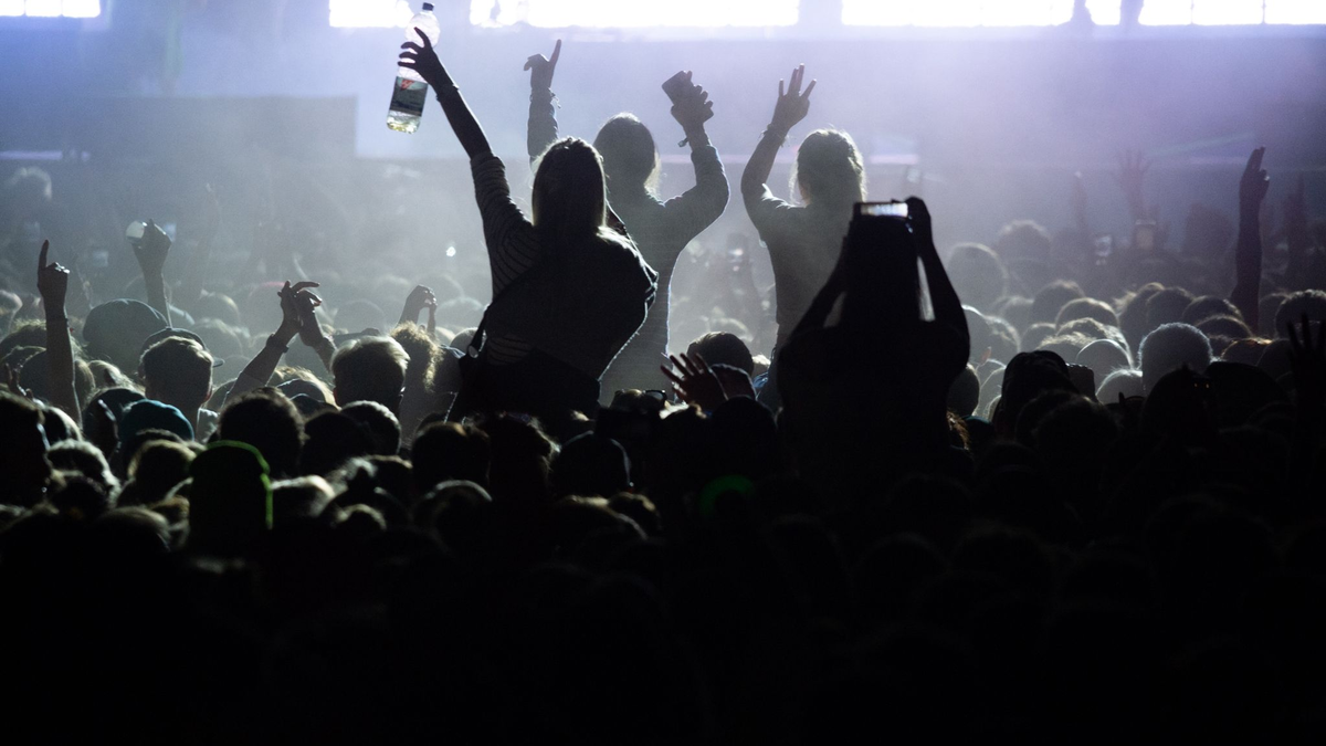 Festivalbesucher vor einer Bühne beim Musik- und Kunst-Festival 