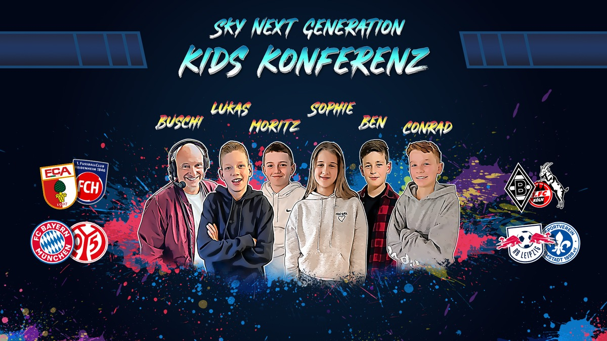 Fünf auf einen Streich - Fünf Produktionen von Sky Next Generation in 2024 geplant und erste Kids Konferenz am Bundesliga Samstag mit fünf Kids Reportern - Foto: presseportal.de