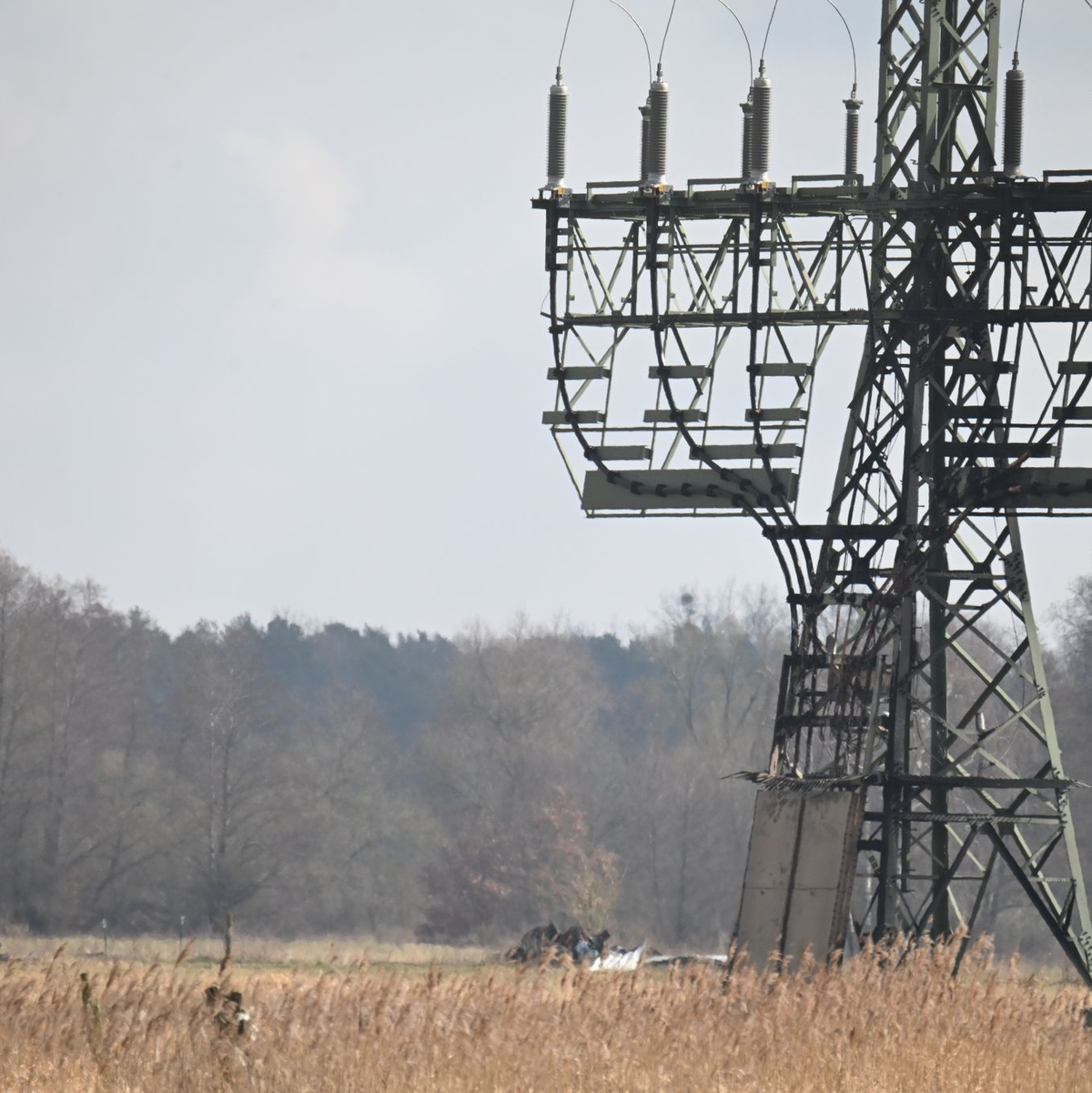 Ein brennender Strommast sorgte für einen Stromausfall im Osten Brandenburgs - und bei der Tesla-Fabrik in Grünheide. - Foto: Sebastian Gollnow/dpa