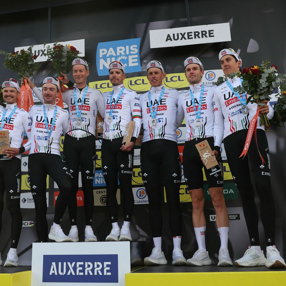 Das UAE-Team holte sich beim Mannschaftszeitfahren von Paris-Nizza den Sieg. - Foto: Thomas Samson/AFP/dpa