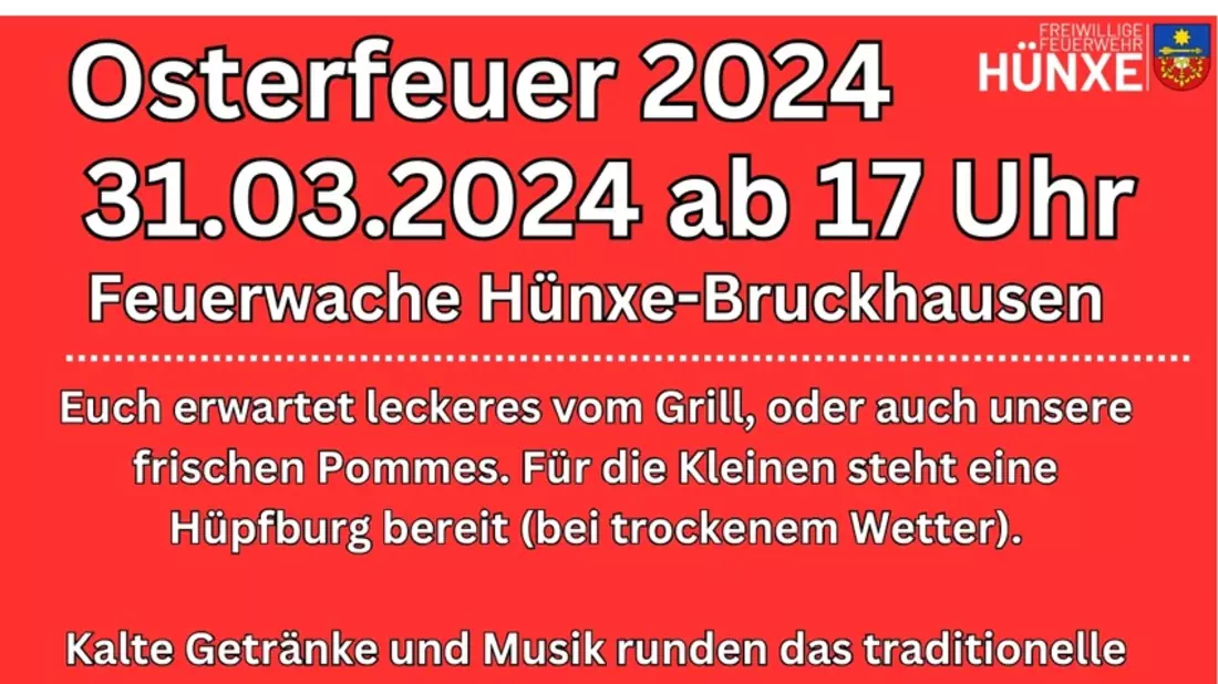 FW Hünxe: Osterfeuer der Einheit Bruckhausen am 31. März 2024 - Bild: presseportal.de