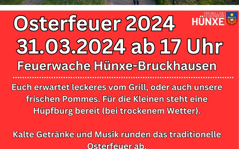 FW Hünxe: Osterfeuer der Einheit Bruckhausen am 31. März 2024 - Foto: presseportal.de