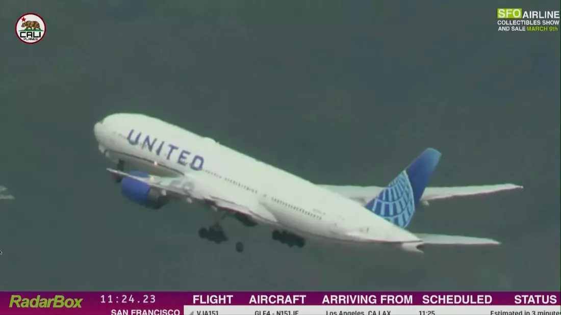 Eigentlich sollte diese Maschine in Japan landen, doch weil das Flugzeug schon beim Start ein Rad verlor, ging es nur von San Francisco nach Los Angeles. - Bild: Uncredited/Cali Planes/AP/dpa