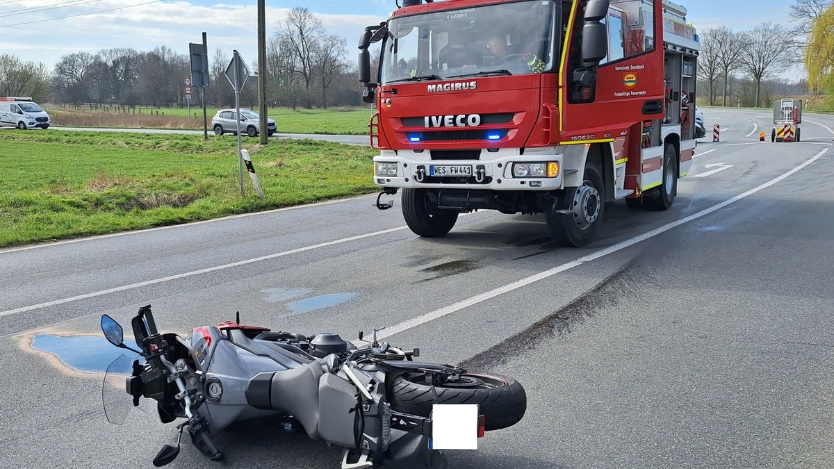FW Sonsbeck: Auslaufende Betriebsmittel nach Verkehrsunfall mit Motorrad - Foto: presseportal.de