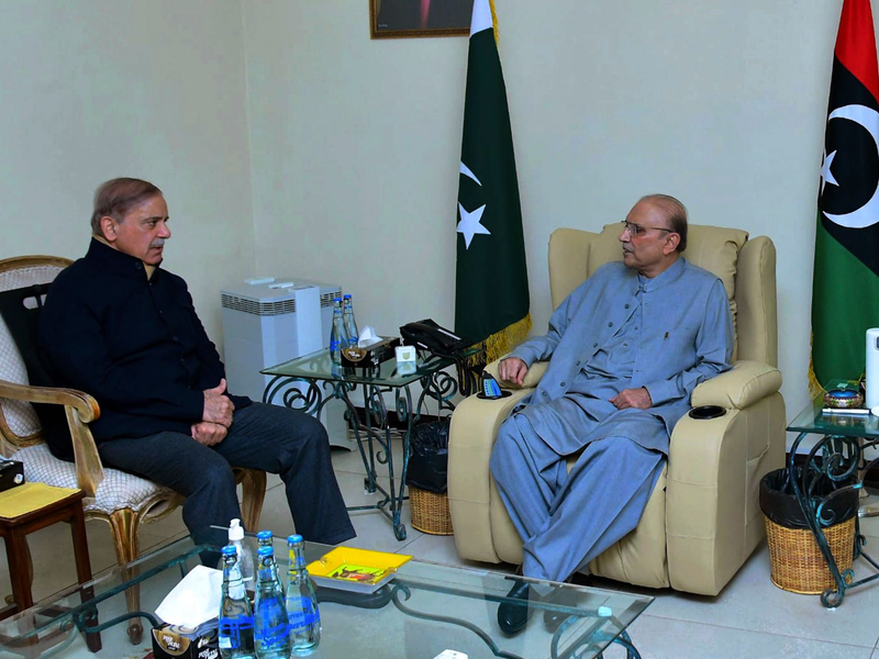 Pakistans Premierminister Shehbaz Sharif (l) zusammen mit dem neu gewählten pakistanischen Präsidenten Asif Ali Zardari. - Foto: Uncredited/Prime Minister Office/AP/dpa