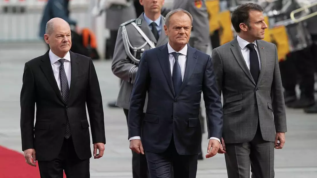 Olaf Scholz, Donald Tusk, Emmanuel Macron am 15.03.2024 - Bild: über dts Nachrichtenagentur