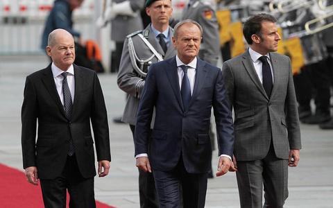 Olaf Scholz, Donald Tusk, Emmanuel Macron am 15.03.2024 - Foto: über dts Nachrichtenagentur