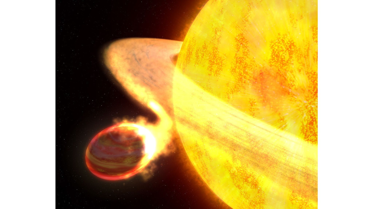 Die Illustration zeigt den Exoplaneten WASP-12b. Er ist der heißeste bekannte Planet in der Milchstraßengalaxie und möglicherweise der am kürzesten lebende. - Foto: G. Bacon/Nasa, Esa (stsci)/dpa