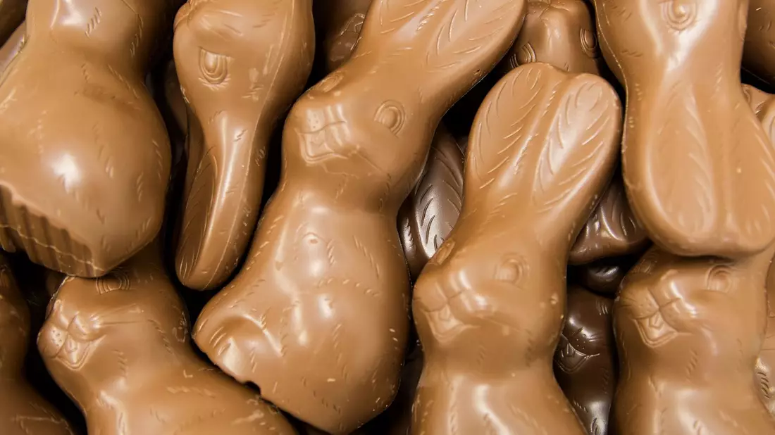 Schokoladen-Hasen liegen in einer Box - bereit, an Ostern versteckt zu werden. - Bild: Lino Mirgeler/dpa