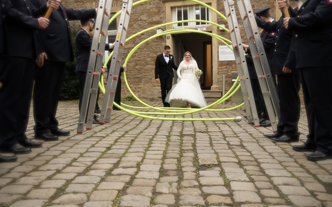 FW-EN: Manja heiratet ihren Tim - Feuerwehr Herdecke stand vor dem Standesamt Spalier - Foto: presseportal.de