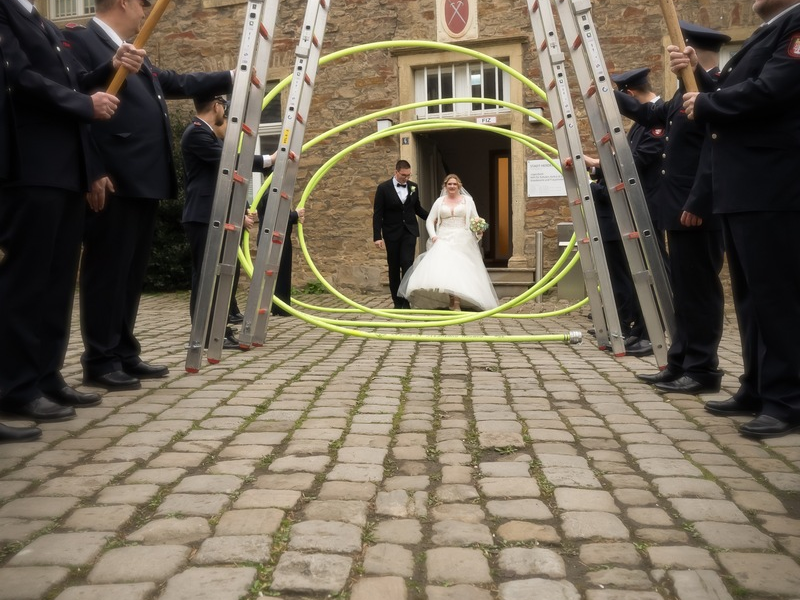 FW-EN: Manja heiratet ihren Tim - Feuerwehr Herdecke stand vor dem Standesamt Spalier - Foto: presseportal.de