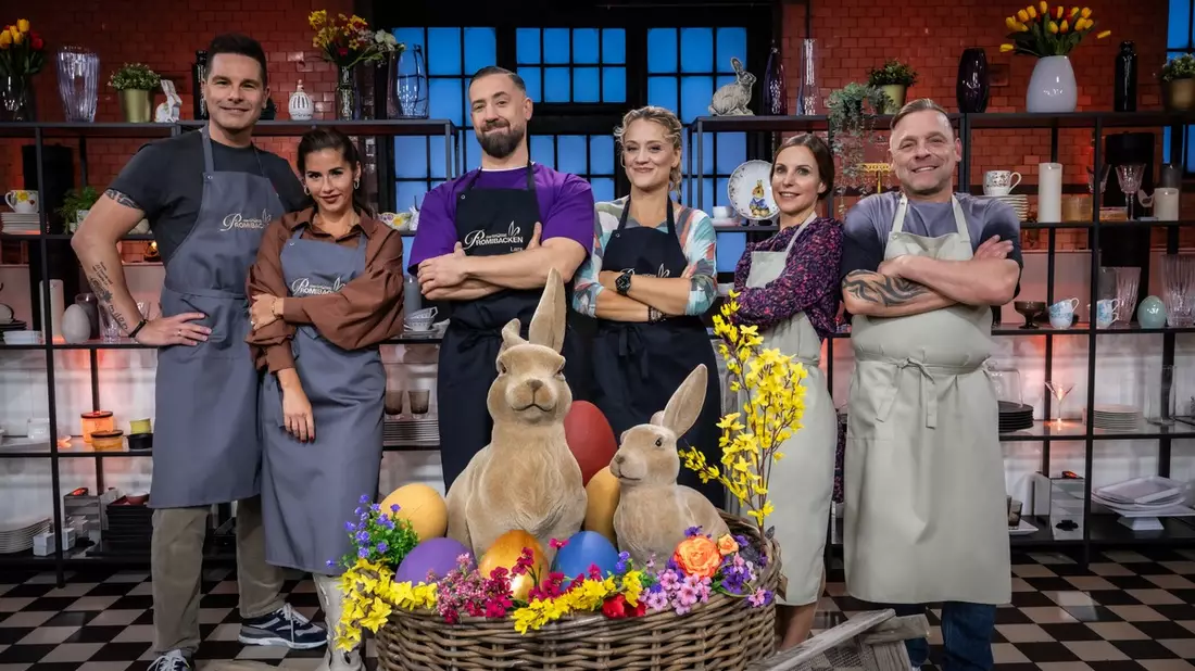 Eloy de Jong Sarah Engels Bürger Lars Dietrich Lisa Feller Sabrina Mockenhaupt Thomas Häßler Das große Promibacken - Bild: SAT.1/Claudius Pflug, presseportal.de