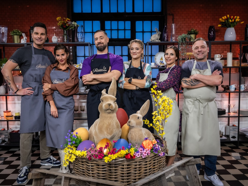 Eloy de Jong Sarah Engels Bürger Lars Dietrich Lisa Feller Sabrina Mockenhaupt Thomas Häßler Das große Promibacken - Foto: SAT.1/Claudius Pflug, presseportal.de