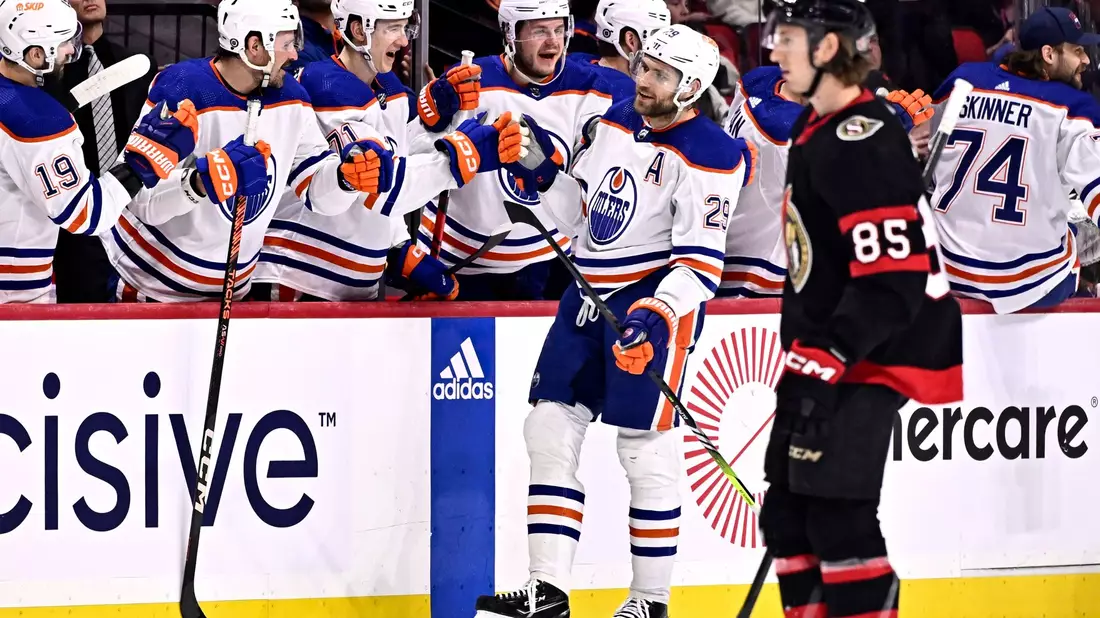 Oilers-Center Leon Draisaitl (29) jubelt über ein Tor, für einen Sieg reicht es am Ende nicht. - Bild: Justin Tang/The Canadian Press/AP/dpa