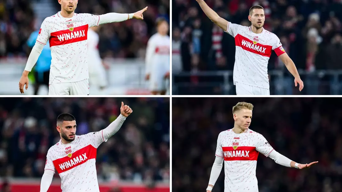 Diese vier Stuttgarter (oben/v.l.) Maximilian Mittelstädt, Waldemar Anton, (unten/v.l.) Deniz Undav und Chris Führich kehren als Nationalspieler in die Bundesliga zurück. - Bild: Tom Weller/dpa