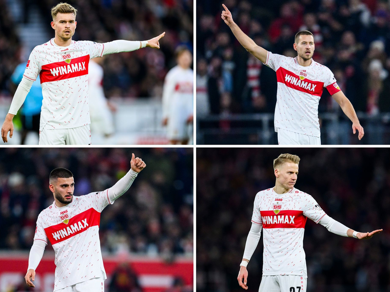 Diese vier Stuttgarter (oben/v.l.) Maximilian Mittelstädt, Waldemar Anton, (unten/v.l.) Deniz Undav und Chris Führich kehren als Nationalspieler in die Bundesliga zurück. - Foto: Tom Weller/dpa