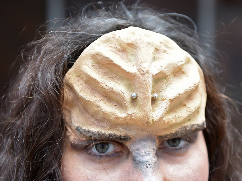 Ein Fan mit Klingonen-Stirn - «Ich hätte nie gedacht, dass mal so viele Menschen Klingonisch lernen», sagte dessen Entwickler, der US-amerikanische Sprachwissenschaftler Marc Okrand über den Zuspruch zu seiner Sprache. - Foto: Caroline Seidel/dpa