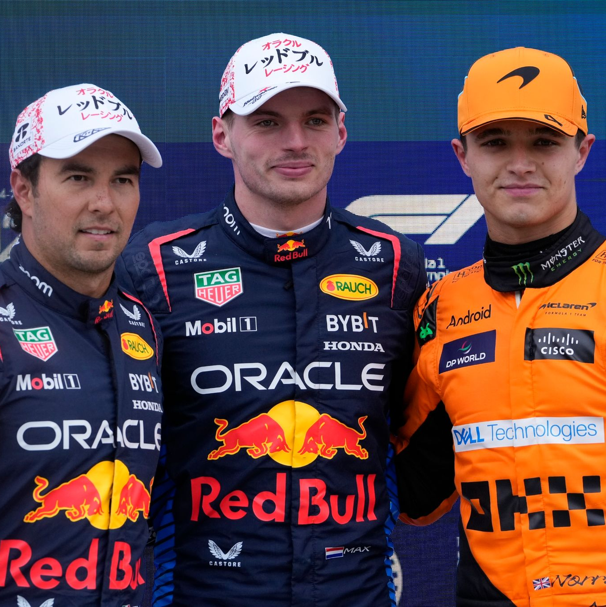 Red-Bull-Pilot Max Verstappen (M) gewann das Qualifying in Suzuka vor seinem Teamkollegen Sergio Peréz (l) und McLaren-Pilot Lando Norris. - Foto: Hiro Komae/AP