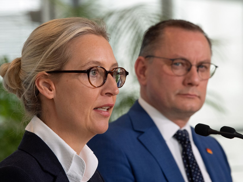 Die AfD-Chefs Alice Weidel (l) und Tino Chrupalla. - Foto: Jonathan Penschek/dpa