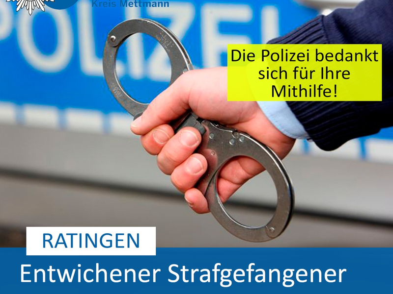 POL-ME: Entwichener Strafgefangener nach Zeugenhinweis festgenommen - Ratingen / Essen - 2404027 - Foto: presseportal.de