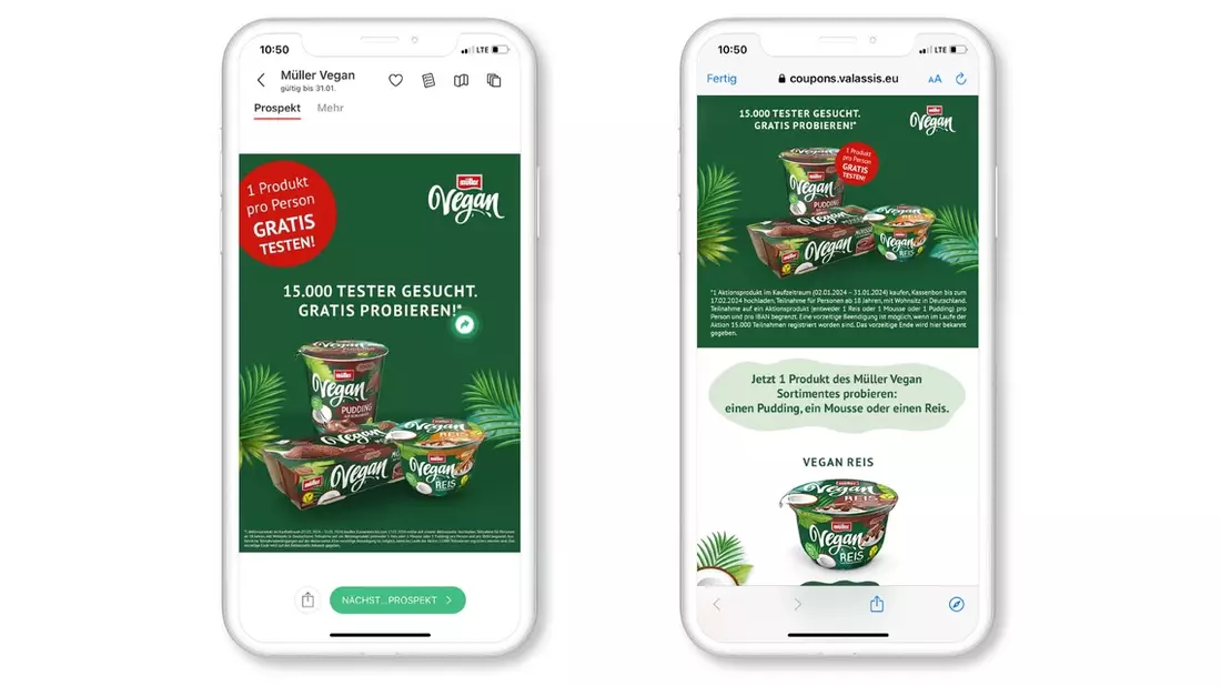 Probierkäufe für Müller Vegan mit kaufDA und savi - Bild: presseportal.de