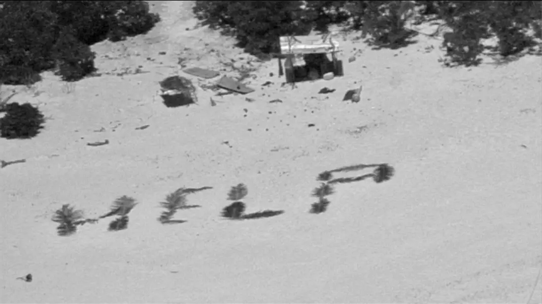 «Bemerkenswertes Zeugnis ihres Willens, gefunden zu werden»: «Help» mit Palmwedeln auf Sand geschrieben. - Bild: U.S. Coast Guard/dpa