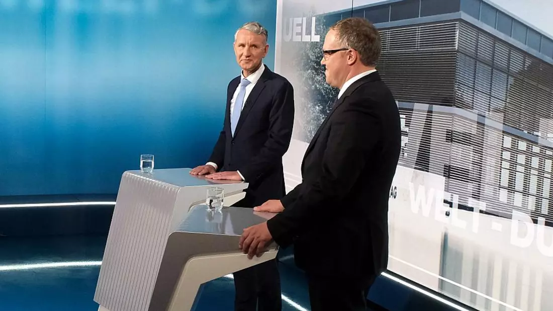 TV-Duell Höcke/Voigt am 11.04.2024 - Bild: Martin Lengemann/WELT, über dts Nachrichtenagentur