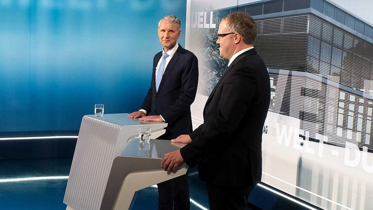 TV-Duell Höcke/Voigt am 11.04.2024 - Foto: Martin Lengemann/WELT, über dts Nachrichtenagentur