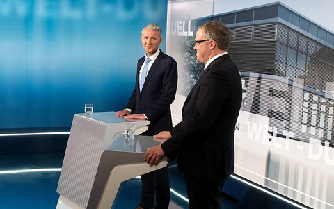 TV-Duell Höcke/Voigt am 11.04.2024 - Foto: Martin Lengemann/WELT, über dts Nachrichtenagentur