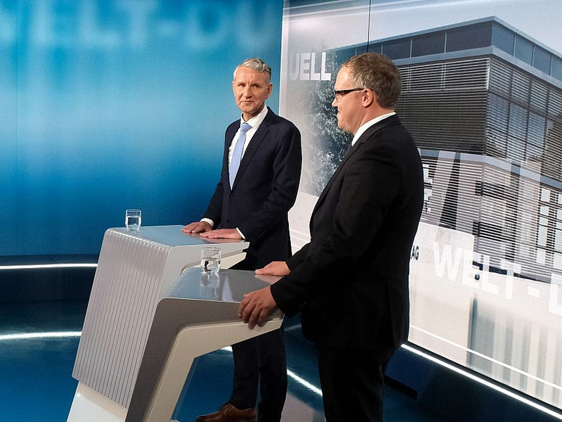 TV-Duell Höcke/Voigt am 11.04.2024 - Foto: Martin Lengemann/WELT, über dts Nachrichtenagentur