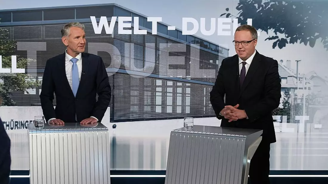 TV-Duell Höcke/Voigt am 11.04.2024 - Bild: Martin Lengemann/WELT, über dts Nachrichtenagentur