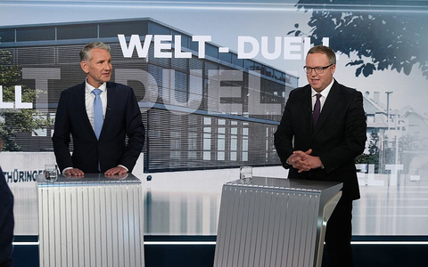 TV-Duell Höcke/Voigt am 11.04.2024 - Foto: Martin Lengemann/WELT, über dts Nachrichtenagentur