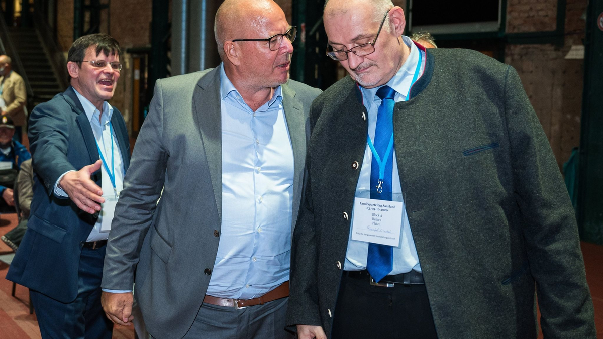 Christoph Schaufert (r.) im Gespräch mit einem Parteikollegen (Archivbild). - Foto: Oliver Dietze/dpa