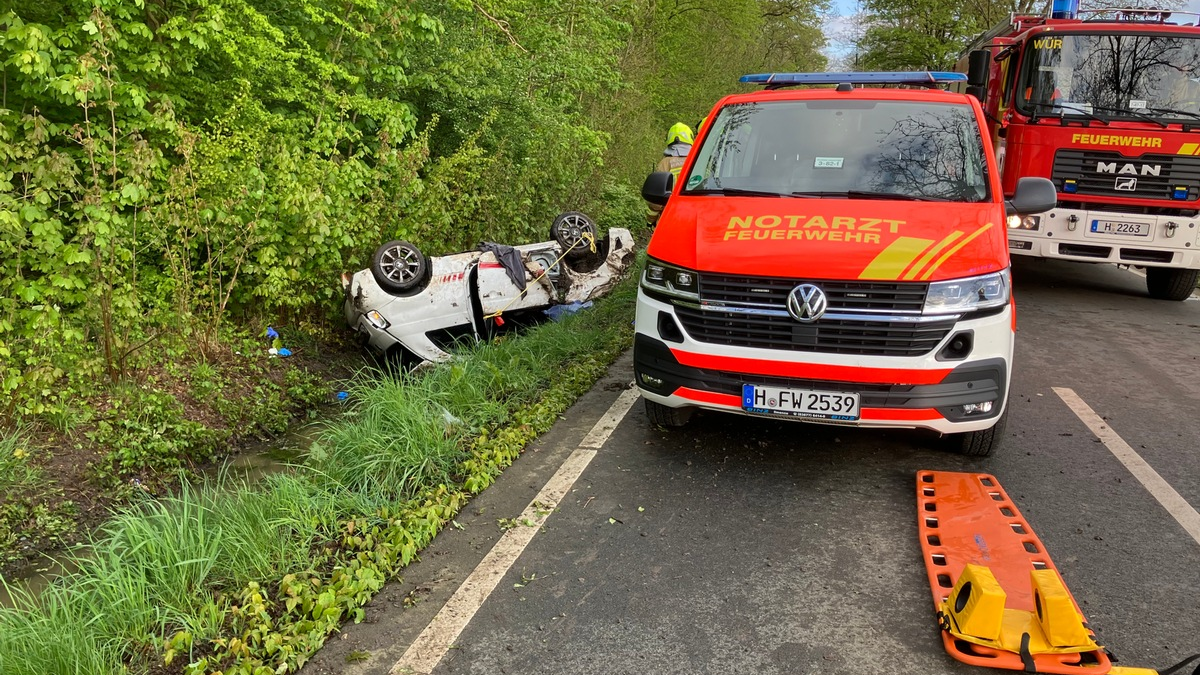 FW Hannover: Verkehrsunfall mit schwerverletzter Person in Wülferode - Foto: presseportal.de