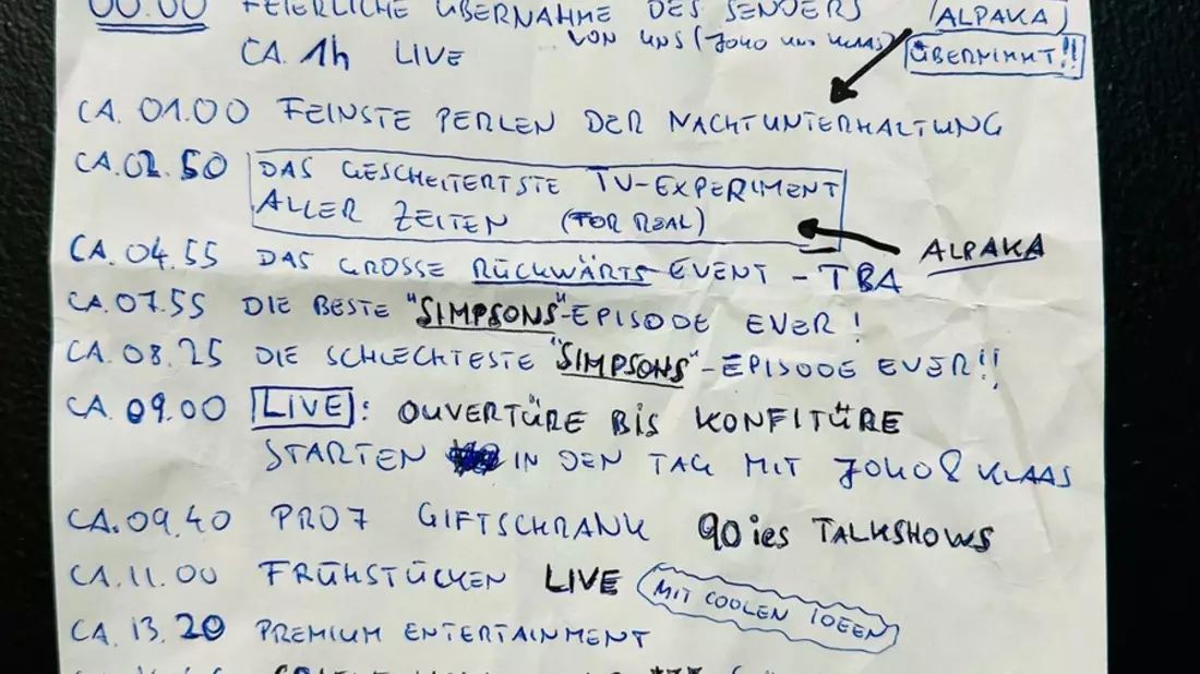 Programmzettel: Der 24 Stunden Programmtag von und mit Joko & Klaas am Sonntag auf ProSieben - Bild: Seven.One, presseportal.de
