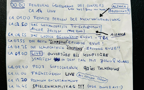 Programmzettel: Der 24 Stunden Programmtag von und mit Joko & Klaas am Sonntag auf ProSieben - Foto: Seven.One, presseportal.de