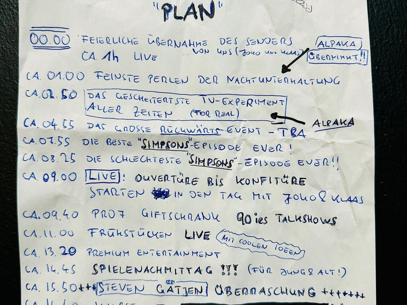 Programmzettel: Der 24 Stunden Programmtag von und mit Joko & Klaas am Sonntag auf ProSieben - Foto: Seven.One, presseportal.de